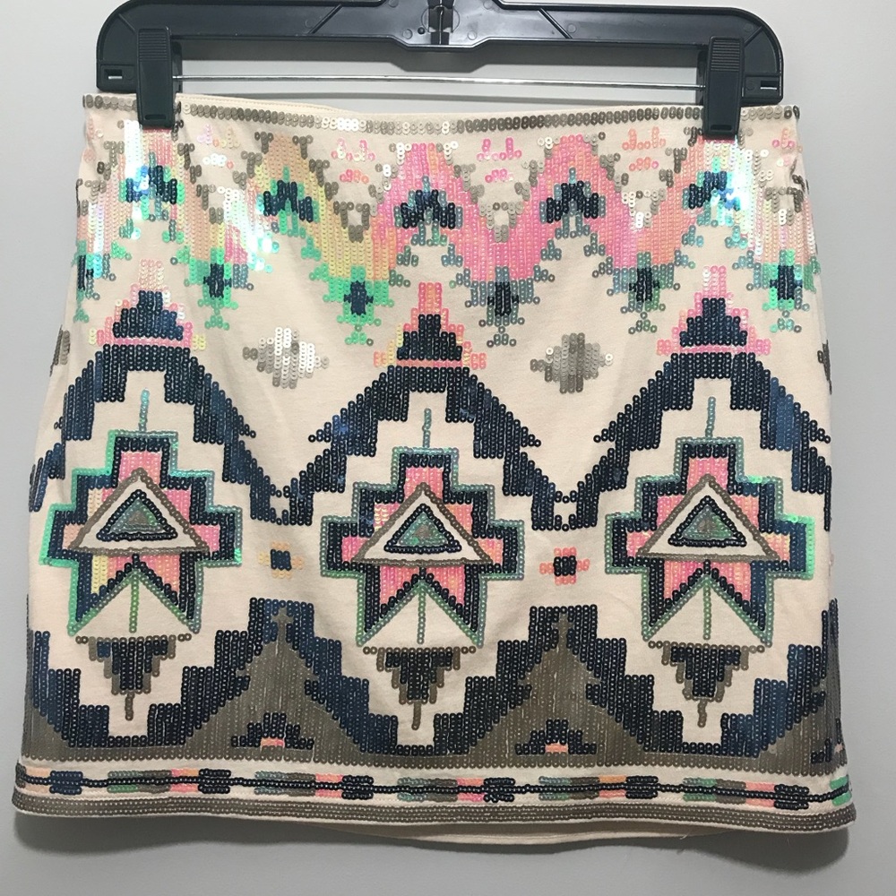 Express Sequined Aztec print mini skirt NWT